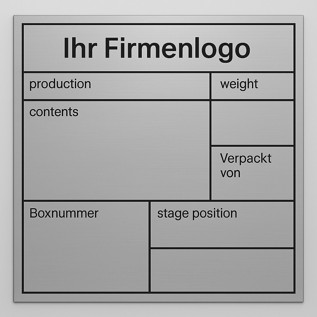 Case Label auf schwarzer Transportbox