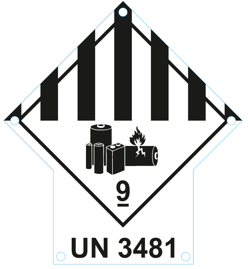 Gefahrzettel Klasse 9, UN 3481 Lithium-Ionen-Batterien